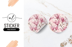 Watercolor Magnolia Flowers on Round Sticker Png Product Image 1
