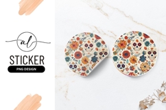 Floral Sugar Skull Pattern Round Sticker Png Product Image 1