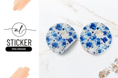 Round Sticker Png with Watercolor Blue Floral Pattern Product Image 1