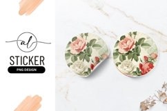 Vintage Rose Floral Arrangement Round Sticker Png roses Product Image 1