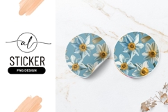 Round Sticker Png of Daffodil Flowers on Blue Background Product Image 1