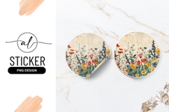 Colorful Watercolor Wildflower Field in a Round Sticker Png Product Image 1