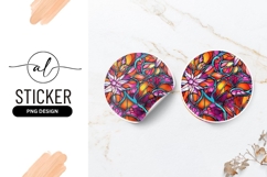 Floral Stained Glass Circular Illustration Round Sticker Product Image 1