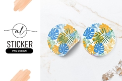 Colorful Tropical Leaves Pattern Inside a Round Sticker Png Product Image 1