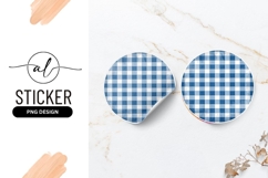 Blue and White Gingham Pattern Round Sticker Png Product Image 1