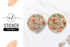 Floral Pattern Round Sticker Png with Pink and Red Roses Product Image 1