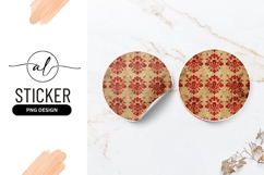 Red Damask Pattern on Beige Grunge Background Round Sticker Product Image 1