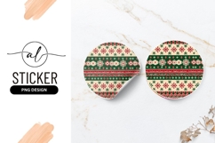 Festive Round Sticker Png with Red Green and Beige Christmas Product Image 1