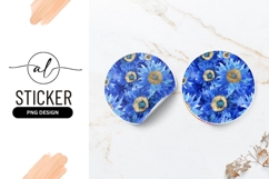 Watercolor Blue Sunflower Floral Pattern Round Sticker Png Product Image 1