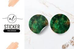 Gold Chandeliers on Emerald Green Background Round Sticker Product Image 1
