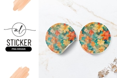 Floral Pattern in Round Sticker Png with Orange and Teal Product Image 1