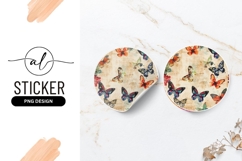 Round Sticker Png with Watercolor Butterflies on Beige Product Image 1