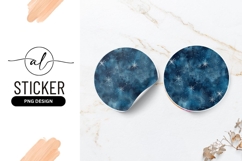 Dark Blue Watercolor Galaxy with White Stars Round Sticker Product Image 1