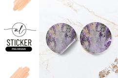 Round Sticker Png with Purple Wisteria Flowers and Textured Product Image 1