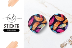 Colorful Feathers Pattern on Dark Background Round Sticker Product Image 1