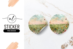 Watercolor Floral Field Landscape Round Sticker Png Product Image 1