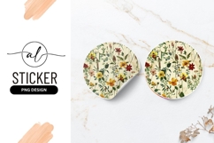 Floral Illustration of Wildflowers in a Round Sticker Png Product Image 1