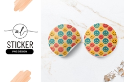 Retro Smiley Face Pattern Round Sticker Png Product Image 1