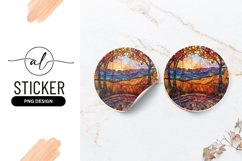 Autumn Landscape Stained Glass Round Sticker Png Product Image 1