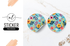 Colorful Floral Pattern On Light Blue Round Sticker Product Image 1