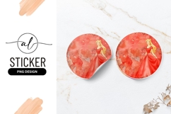 Princess In Red Dress Watercolor Round Sticker Png Product Image 1