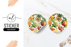 Watercolor Tropical Fruits Round Sticker Png Design Product Image 1