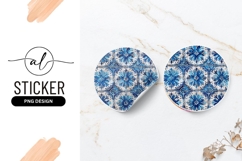 Blue Floral Portuguese Tile Pattern Round Sticker Png Product Image 1