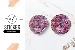 Purple Orchids Floral Circular Design Round Sticker Png Product Image 1
