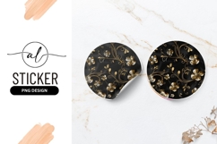 Golden Floral Ornaments On Black Background Round Sticker Product Image 1