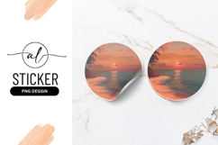 Tropical Beach Sunset Round Sticker Png Artwork Product Image 1