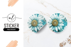 Elegant Turquoise And White Sunflower Round Sticker Png Product Image 1
