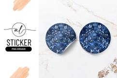 Watercolor Blue Floral Ornament Round Sticker Png Product Image 1