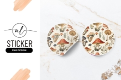 Mushroom Botanical Illustration Round Sticker Png Style Product Image 1