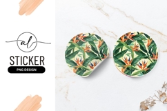 Tropical Flowers And Leaves Round Sticker Png Product Image 1