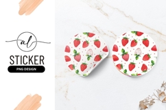 Watercolor Strawberry Pattern Round Sticker Png Product Image 1