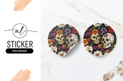 Day Of The Dead Skulls Floral Round Sticker Product Image 1