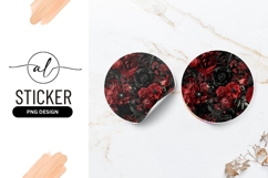 Dark Floral Round Sticker Png With Red Roses Product Image 1