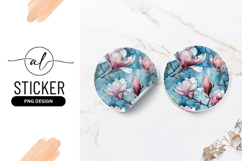 Watercolor Magnolia Flower Blossom Round Sticker Png Product Image 1