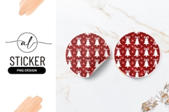 Christmas Trees Pattern Red And White Round Sticker Product Image 1