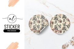 Vintage Floral Round Sticker Png Background Design Product Image 1