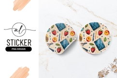 School Supplies And Fruits Pattern Round Sticker Png Product Image 1