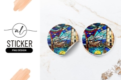 Stained Glass Nautical Scene Round Sticker Png Product Image 1