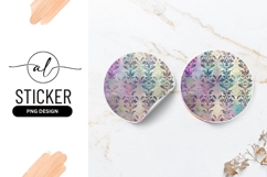 Watercolor Floral Damask Pattern Round Sticker Png Product Image 1