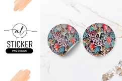 Watercolor Coral Reef Pattern Round Sticker Png Product Image 1