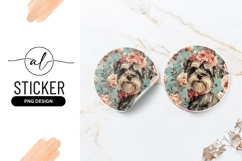 Schnauzer Puppy Portrait With Flowers Round Sticker Png Product Image 1