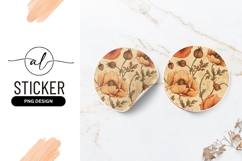 Vintage Style Orange Poppy Flower Pattern Round Sticker Png Product Image 1