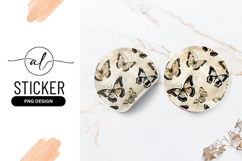 Butterfly Illustration Round Sticker Png Decorative Pattern Product Image 1