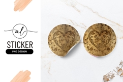 Golden Heart Floral Design Round Sticker Png Product Image 1