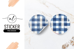 Blue And White Watercolor Checkered Pattern Round Sticker Product Image 1