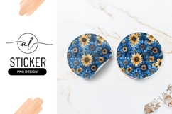 Blue And Yellow Sunflower Floral Pattern Round Sticker Product Image 1